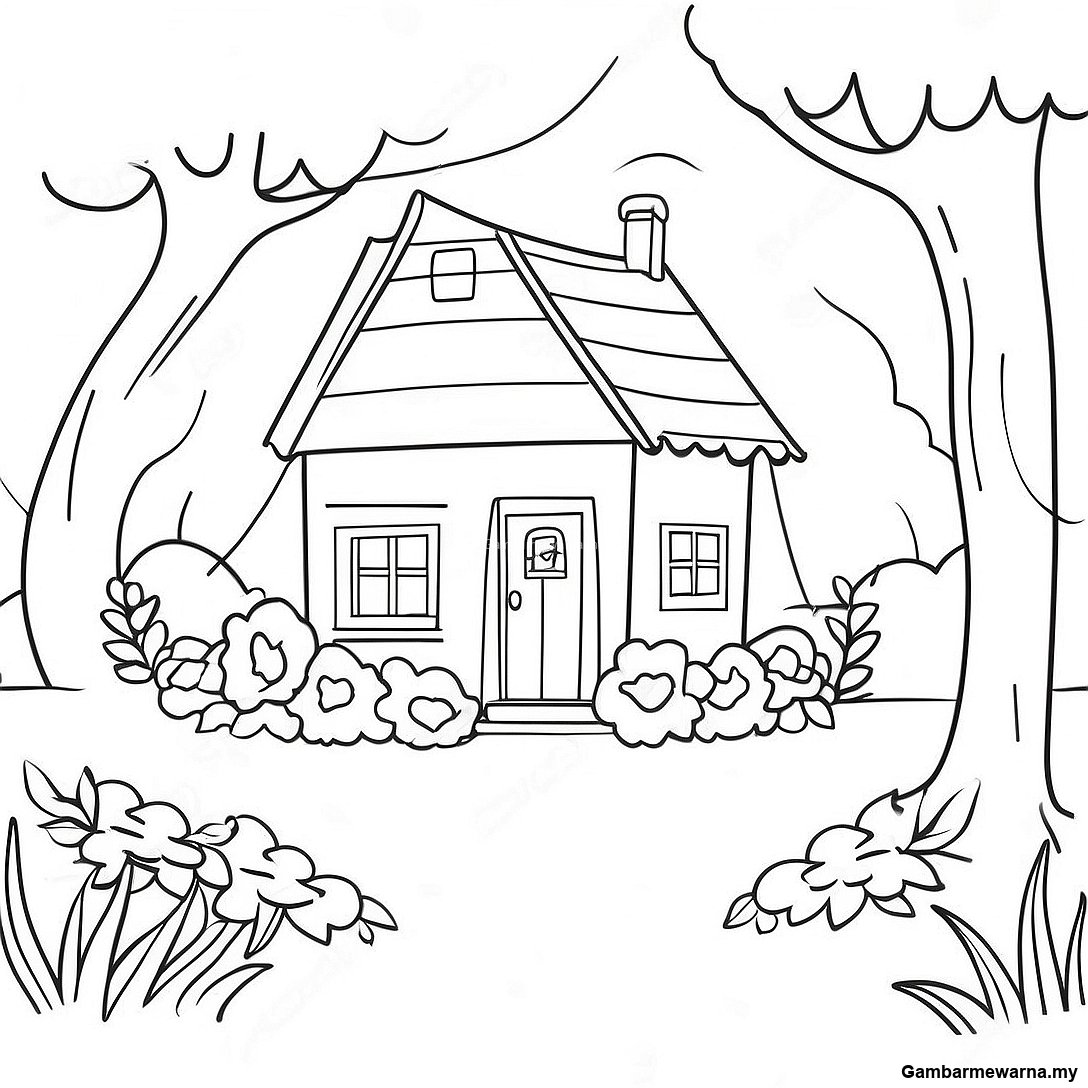 Halaman Mewarna Pemandangan Cottagecore Yang Menawan Dengan Bunga 39641 8658