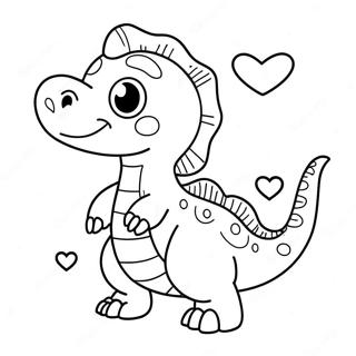 Dinosaur Comel Dengan Hati Halaman Mewarna 100319-38930