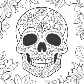 Halaman Mewarna Tengkorak Bunga Dengan Hati 104793 42532