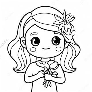 Halaman Mewarna Gadis Bunga Gembira Dengan Bouquet 104843-42561