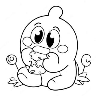 Halaman Mewarna Om Nom Comel Makan Gula-Gula Halaman Mewarna
