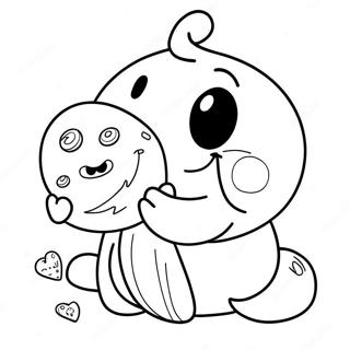 Halaman Mewarna Om Nom Comel Makan Gula-Gula Halaman Mewarna