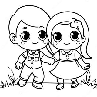 Halaman Mewarna Budak Lelaki Dan Perempuan Yang Ceria 105228-42863