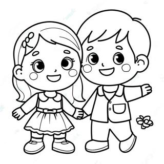 Halaman Mewarna Budak Lelaki Dan Perempuan Yang Bahagia 105229 42880