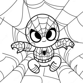 Halaman Mewarna Spiderman Bayi Kecil Dengan Jaring 105540-43121