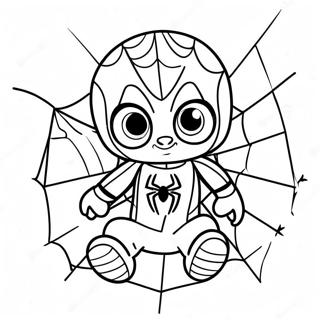 Halaman Mewarna Spiderman Bayi Kecil Dengan Jaring 105540-43123