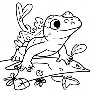 Halaman Mewarna Newt Bermain Di Atas Daun 106132-43582