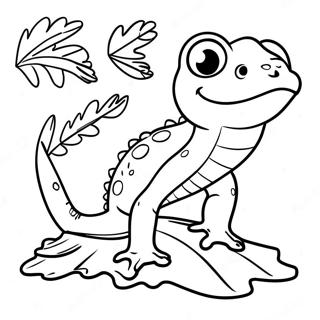 Halaman Mewarna Newt Bermain Di Atas Daun 106132-43583