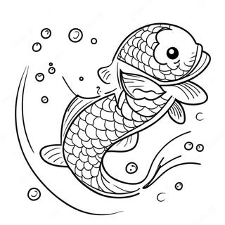 Halaman Mewarna Ikan Koi Yang Gembira Melompat Halaman Mewarna