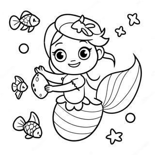 Halaman Mewarna Puteri Duyung Elsa Yang Ceria Dengan Ikan Teman 107873 44941
