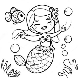 Halaman Mewarna Puteri Duyung Elsa Yang Ceria Dengan Ikan Teman 107873 44944