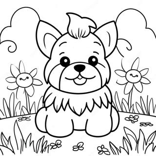 Yorkie Comel Di Taman Bunga Halaman Mewarna 109800-46498