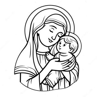 Halaman Mewarna Perawan Maria Yang Cantik Dengan Bayi Yesus 110421-46977