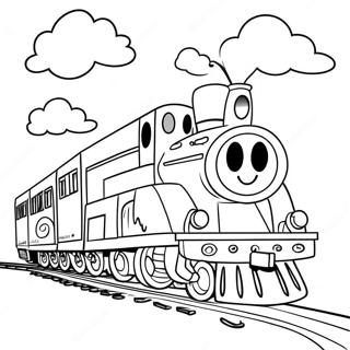 Halaman Mewarna Kereta Api Ceria Dengan Wajah Tersenyum 11064 1713