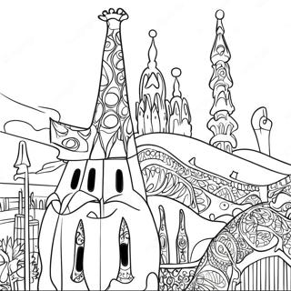 Halaman Mewarna Seni Bina Gaudi Barcelona 111784-48069