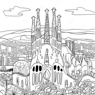 Halaman Mewarna Seni Bina Gaudi Barcelona 111784-48071