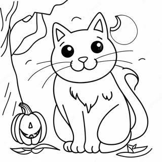 Halaman Mewarna Kucing Hitam Menyeramkan Halloween 112727-48802
