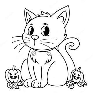 Kucing Hitam Halloween Halaman Mewarna