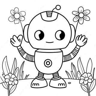 Halaman Mewarna Robot Mesra Dengan Bunga 11427 1154
