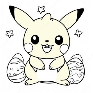 Halaman Mewarna Pikachu Gembira Dengan Telur Paskah 115202-50852