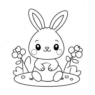 Halaman Mewarna Kawaii Arnab Comel Dengan Bunga 117855-53054