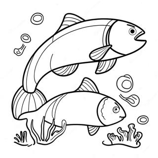 Halaman Mewarna Salmon Kartun Berenang 118192 53319