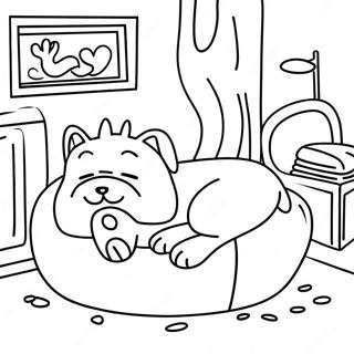 Halaman Mewarna Kucinganjing Mengantuk Di Katil Selesa 120020 54862