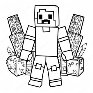 Halaman Mewarna Steve Minecraft Dengan Perisai Berlian 126237-60006