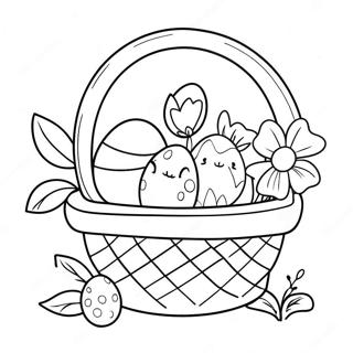 Halaman Mewarna Bakul Paskah Menawan Dengan Bunga 127451-60955