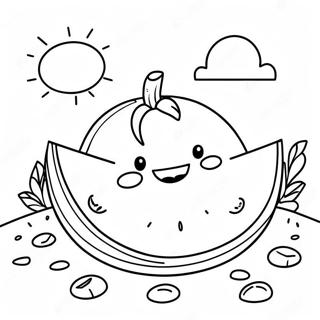 Tembikai Tersenyum Di Bawah Langit Cerah Halaman Mewarna 129817-62925