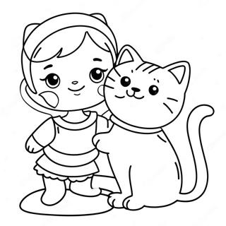 Halaman Mewarna Gadis Comel Dengan Kucing Yang Bermain 131179-63972