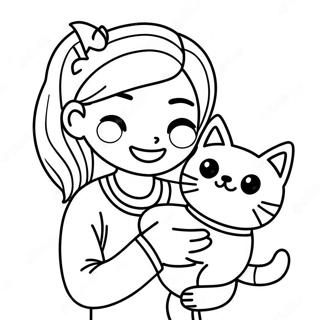 Halaman Mewarna Gadis Gembira Memegang Kucing 131180-63975