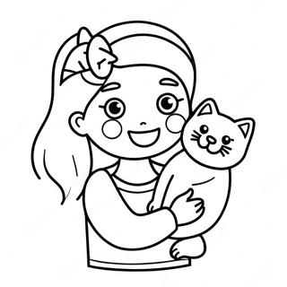 Halaman Mewarna Gadis Gembira Memegang Kucing 131180-63976