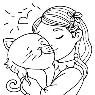 Halaman Mewarna Gadis Dengan Kucing Tidur 131181-63977