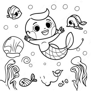 Halaman Mewarna Manusia Laut Yang Bermain Dengan Makhluk Laut 133543-65810
