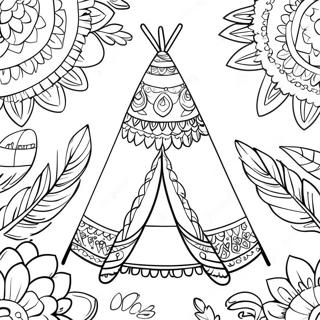 Halaman Mewarna Teepee Dihiasi Dengan Bulu 133700-65929