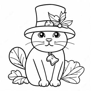 Halaman Mewarna Kucing Hari Kesyukuran Yang Memakai Topi Pelaut 136774-68483
