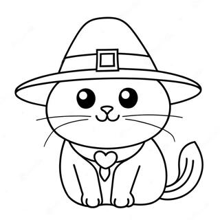 Halaman Mewarna Kucing Hari Kesyukuran Yang Memakai Topi Pelaut 136774-68484