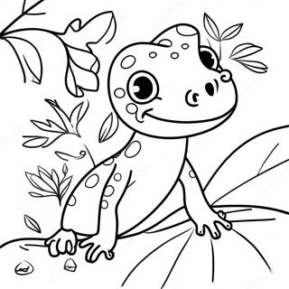 Halaman Mewarna Gecko Yang Gembira Di Atas Daun 138516-69837