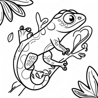 Halaman Mewarna Gecko Yang Gembira Di Atas Daun 138516-69838