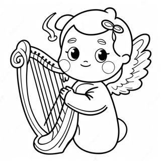 Halaman Mewarna Malaikat Kecil Dengan Harpa 139414-70542