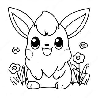 Laman Mewarna Eevee Comel Dengan Bunga 14240-3106