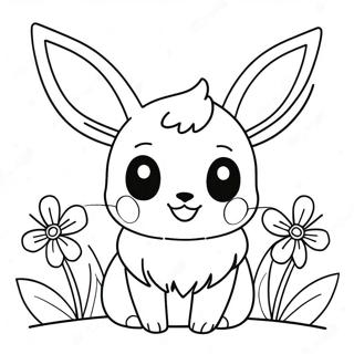 Laman Mewarna Eevee Comel Dengan Bunga 14240-3107