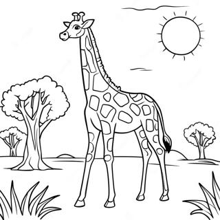 Halaman Mewarna Giraffe Berbelang Berdiri Di Savana 15621-3413