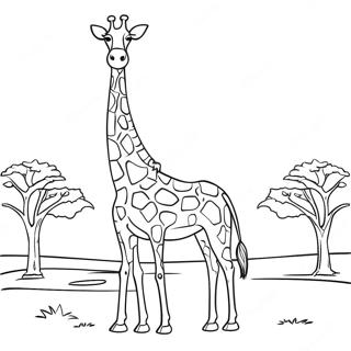 Halaman Mewarna Giraffe Berbelang Berdiri Di Savana 15621-3414
