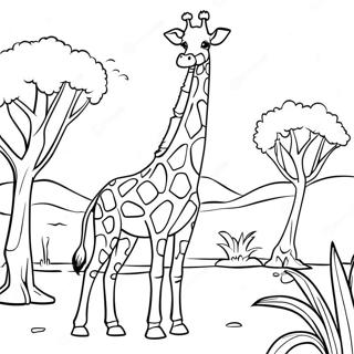 Halaman Mewarna Giraffe Berbelang Berdiri Di Savana 15621-3415