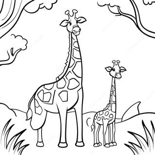 Halaman Mewarna Keluarga Giraffe Dengan Baby 15622-3418
