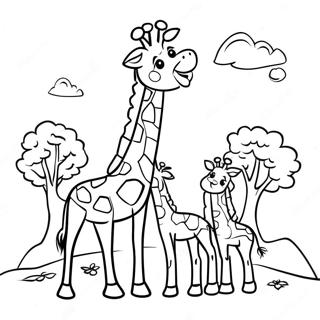 Halaman Mewarna Keluarga Giraffe Dengan Baby 15622-3420