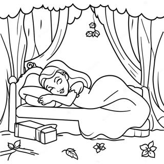 Halaman Mewarna Puteri Tidur Dengan Latar Belakang Hutan Terpesona 22231 4848