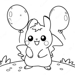 Halaman Mewarna Pikachu Comel Dengan Belon 2257-103